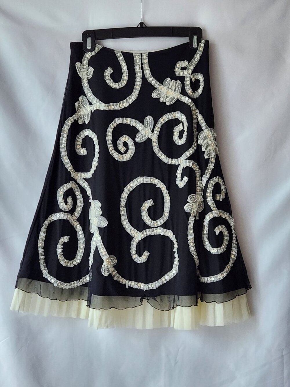 Basil & Maude A-line Skirt Beaded Soutache Black Size 10